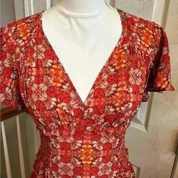 Max Studio NWT Red Floral Short Sleeve Maxi Dress Womens Size Medium - Picture 2 of 12